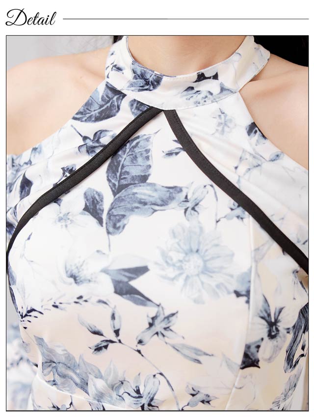 6/18新作!パイピングドレープフラワーペプラムオープンショルダータイトミニドレス[S~LL/4サイズ展開]