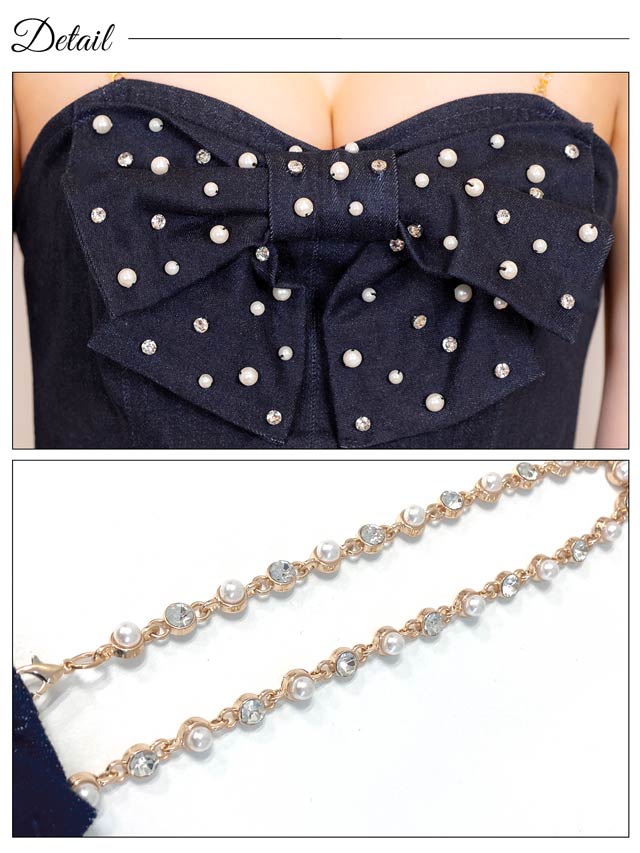 5/21新作!フロントリボンパールビジューキャミソールタイトミニドレス[XS~L/4サイズ展開]