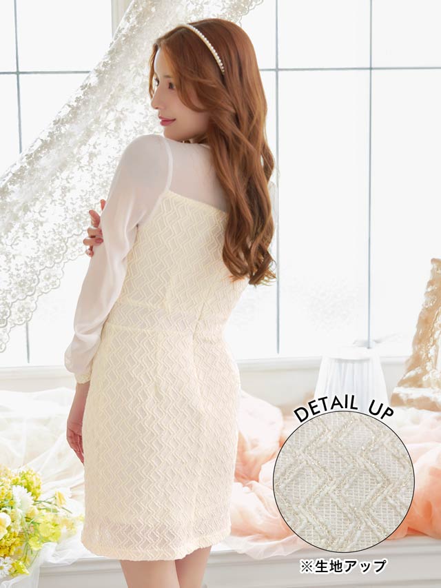 ジオメトリックツイードシフォン長袖イトミニドレス[SML/3サイズ展開]
