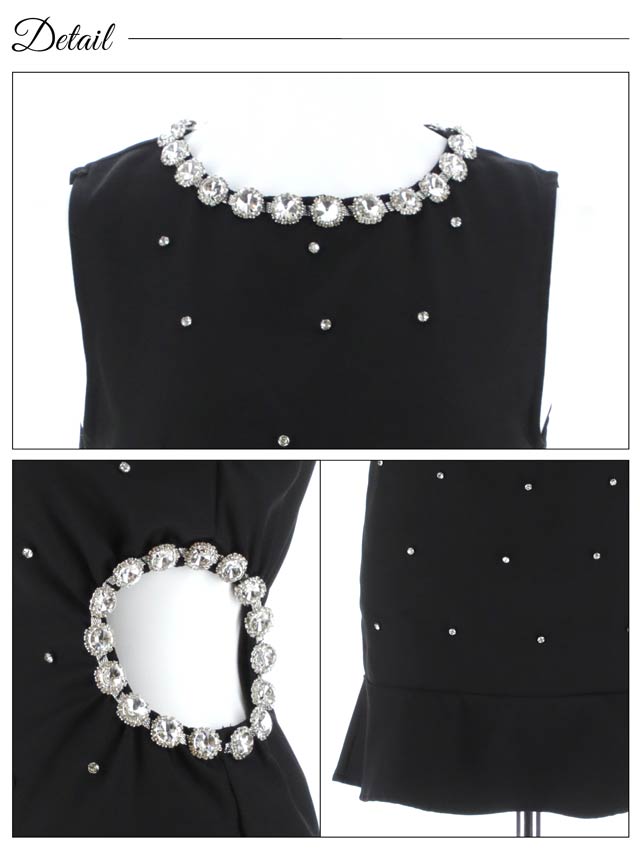 5/30新作!ノースリーブゴージャスビジューウエストカットマーメイドミニドレス[SML/3サイズ展開]