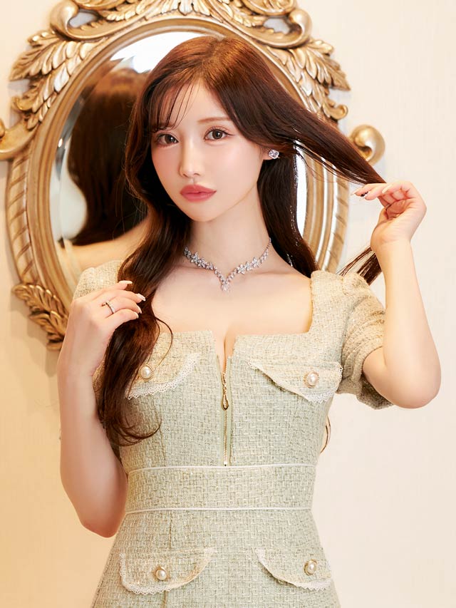 ラグジュアリーツイードジッププリーツ半袖Ａラインミニドレス[XS〜L/4サイズ展開]