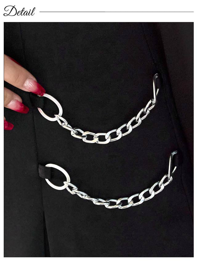 襟付きホールサイドチェーンプリーツ長袖Ａラインミニドレス[SML/3サイズ展開][伊藤桃々着用]