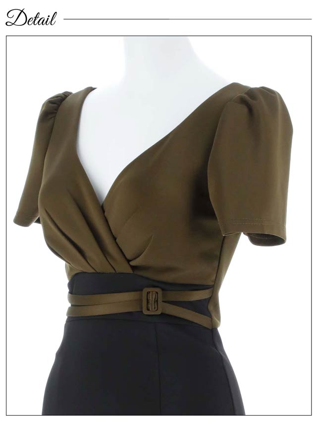 カシュクールダブルベルトモチーフ半袖タイトミニドレス[SML/3サイズ展開][プチプラドレス]