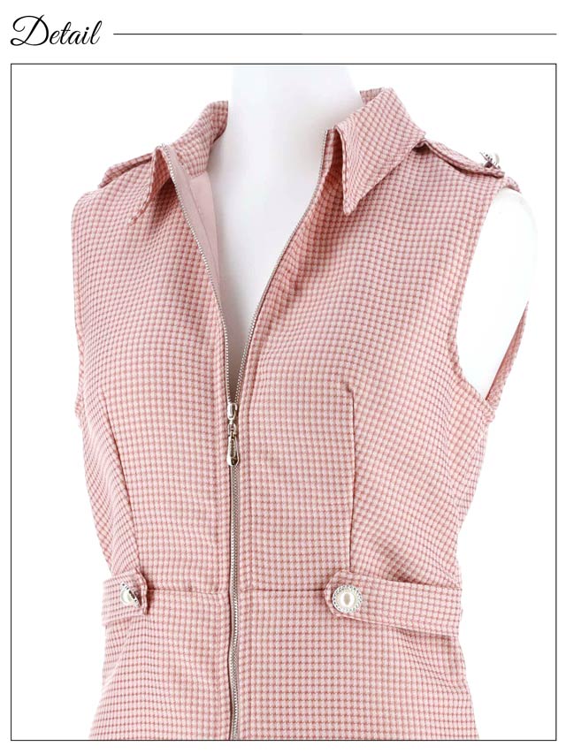 襟付きツイードノースリーブファスナータイトミニドレス[XS~L/4サイズ展開]