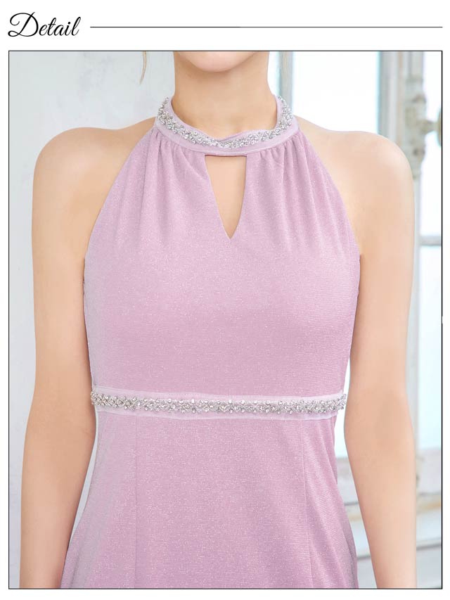 アメスリカットアウトラメパールビジューマーメイド膝丈ドレス[SML/3サイズ展開]