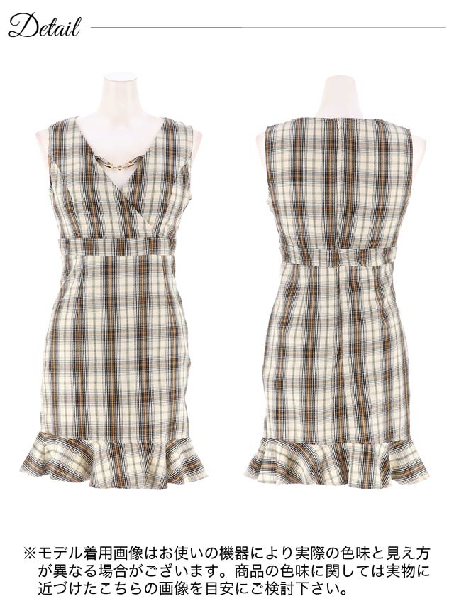 [XS〜Lサイズ]カシュクールオールチェックノースリーブマーメイドミニドレス[4サイズ展開]