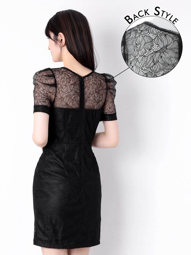 5/30新作!シアーレースクロスコードパフスリーブタイトミニドレス[XS~L/4サイズ展開]