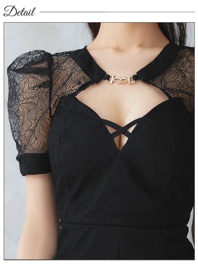 5/30新作!シアーレースクロスコードパフスリーブタイトミニドレス[XS~L/4サイズ展開]