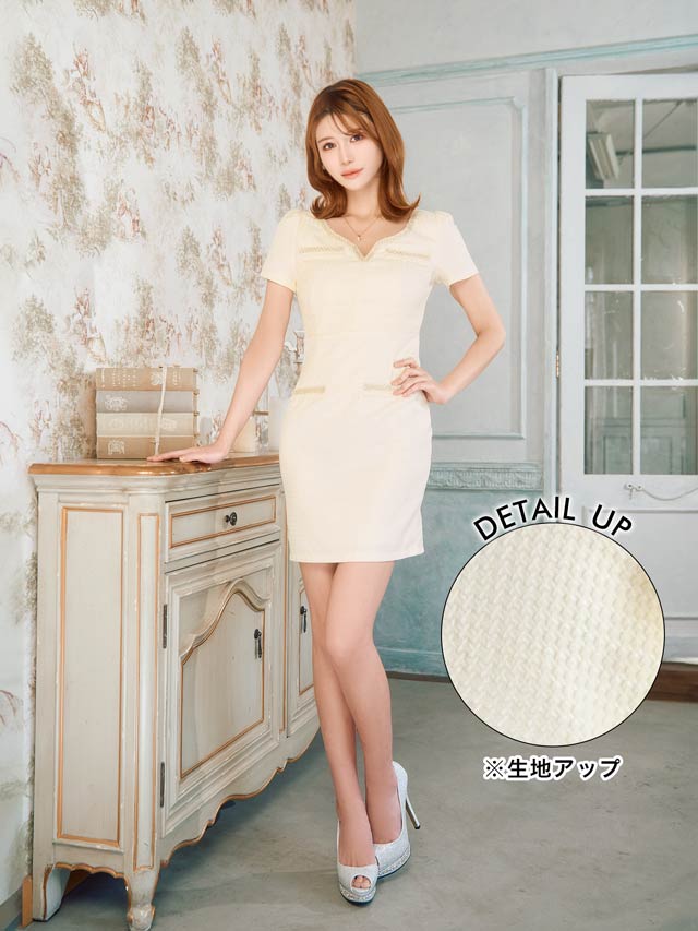 ワッフルツイードVライン半袖タイトミニドレス[SML/3サイズ展開]