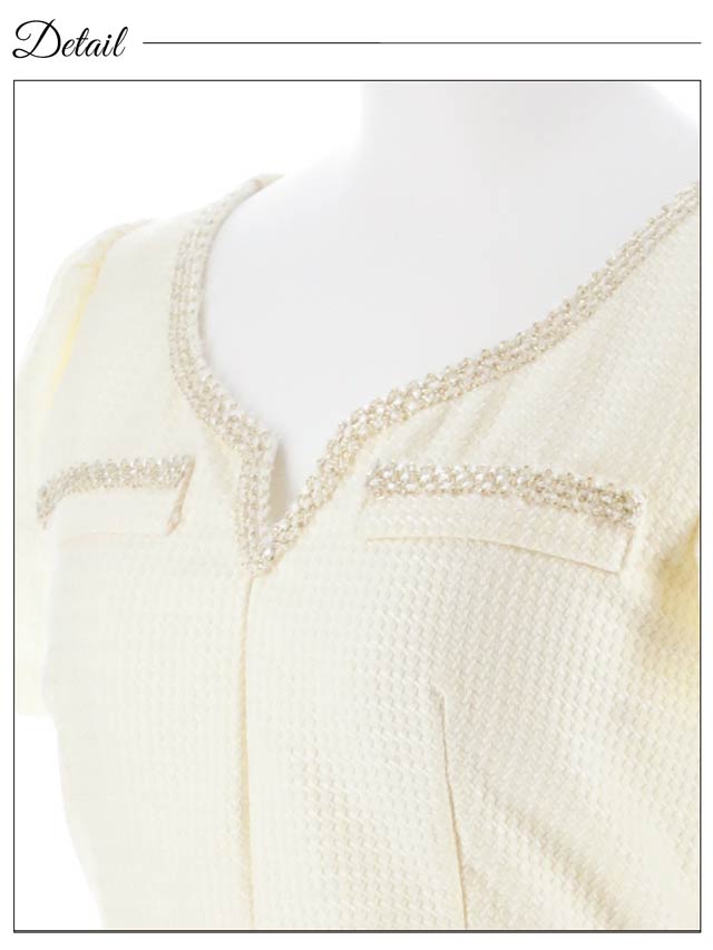 ワッフルツイードVライン半袖タイトミニドレス[SML/3サイズ展開]