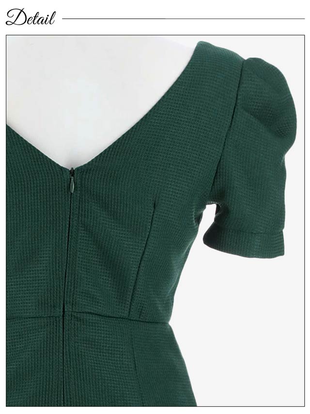 フロントジップチェーンラインパフスリーブタイトミニドレス[SML/3サイズ展開][伊藤桃々着用]