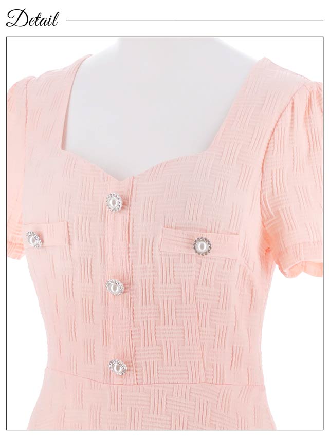 パールボタンビジュー半袖Aラインミニドレス[SML/3サイズ展開][伊藤桃々着用]