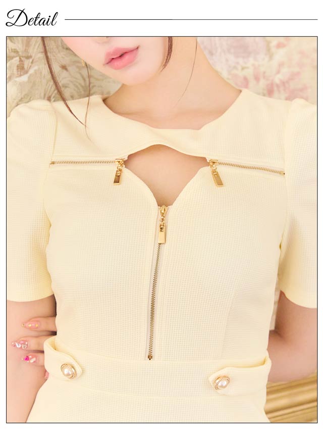 谷間ホールジップワッフルタイトミニドレス[SML/3サイズ展開][伊藤桃々着用]