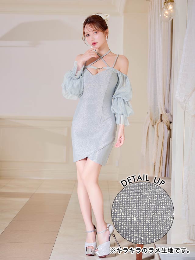 8/6新作!2wayチュールボレロ付きグリッターキャミソールタイトミニドレス[SML/3サイズ展開]