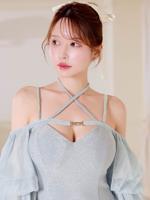 8/6新作!2wayチュールボレロ付きグリッターキャミソールタイトミニドレス[SML/3サイズ展開]