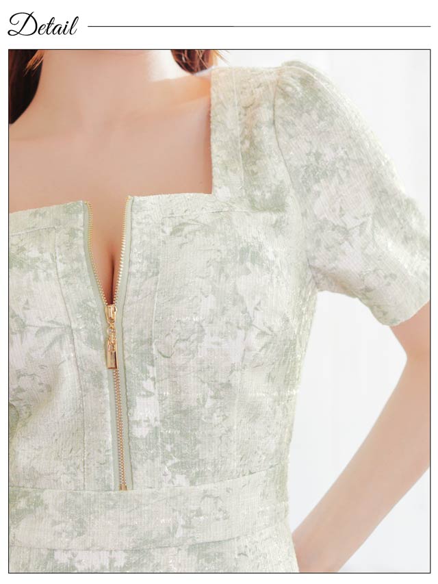 7/30新作!ニュアンスツイードフロントジップ半袖タイトミニドレス[SML/3サイズ展開]