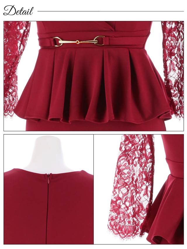 5/1再入荷! カシュクールテーラードペプラムシアー七分袖タイトミニドレス[S~LL/4サイズ展開]