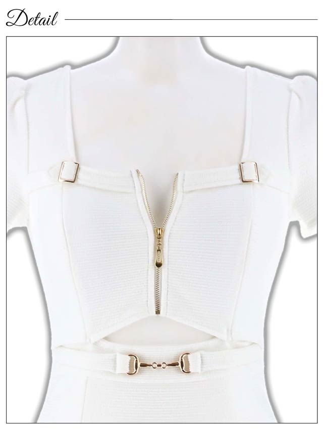 7/10再入荷! フロントジップバックルウエストカット半袖タイトミニドレス[X~L/4サイズ展開][明日花キララ着用]