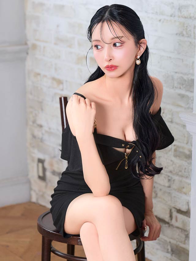 6/6新作!オフショルベルトデザインフロントジップタイトミニドレス[SML/3サイズ展開]