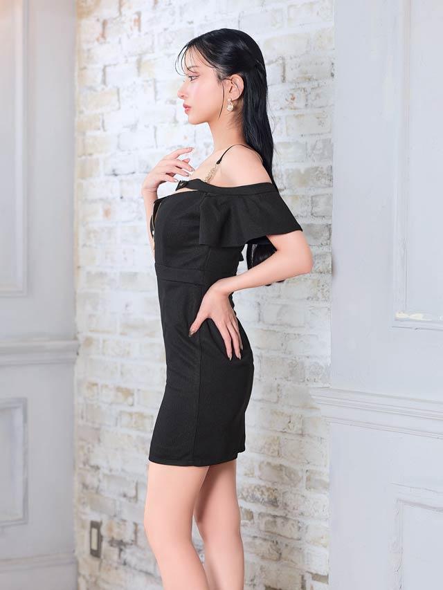 6/6新作!オフショルベルトデザインフロントジップタイトミニドレス[SML/3サイズ展開]