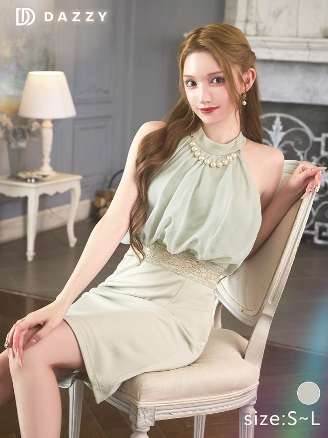 6/30新作!ボリュームシフォンパールビジューアメスリタイトミニドレス[SML/3サイズ展開]