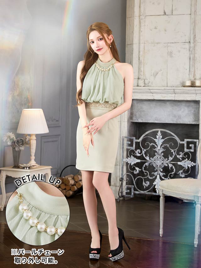 6/30新作!ボリュームシフォンパールビジューアメスリタイトミニドレス[SML/3サイズ展開]