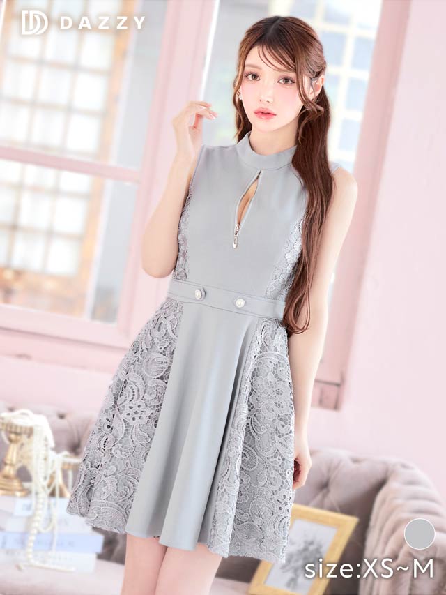 6/25新作!サイドレースノースリーブファスナーAラインミニドレス[XS~M/3サイズ展開]