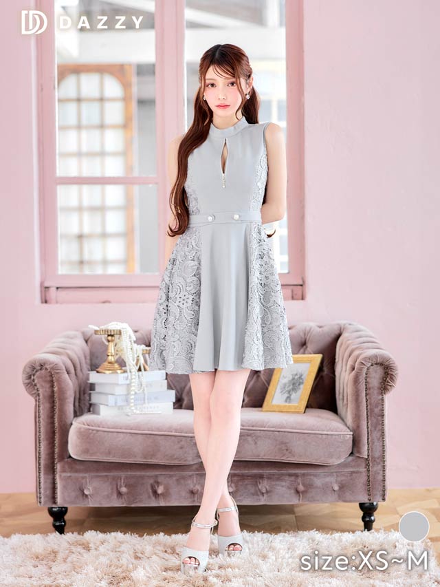 6/25新作!サイドレースノースリーブファスナーAラインミニドレス[XS~M/3サイズ展開]
