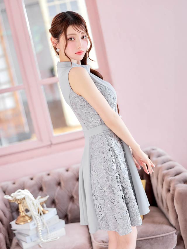 6/25新作!サイドレースノースリーブファスナーAラインミニドレス[XS~M/3サイズ展開]