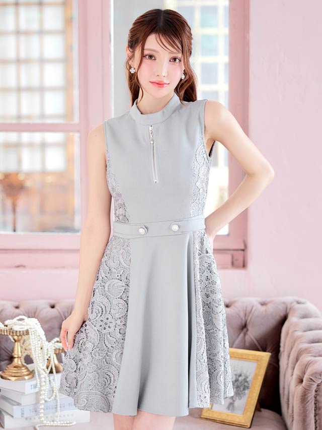 6/25新作!サイドレースノースリーブファスナーAラインミニドレス[XS~M/3サイズ展開]