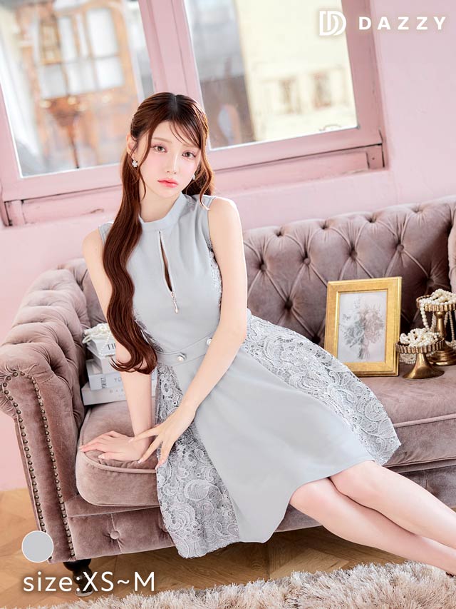 6/25新作!サイドレースノースリーブファスナーAラインミニドレス[XS~M/3サイズ展開]