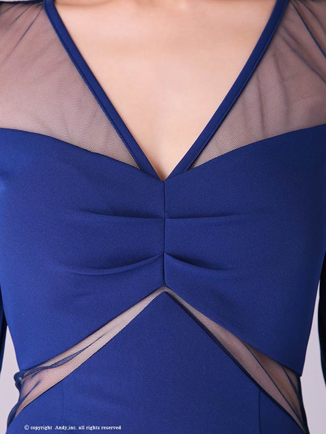 【dazzy特別価格】[Andy]Vネックワンカラーシースルー七分袖タイトミニドレス[AN-OK2700]