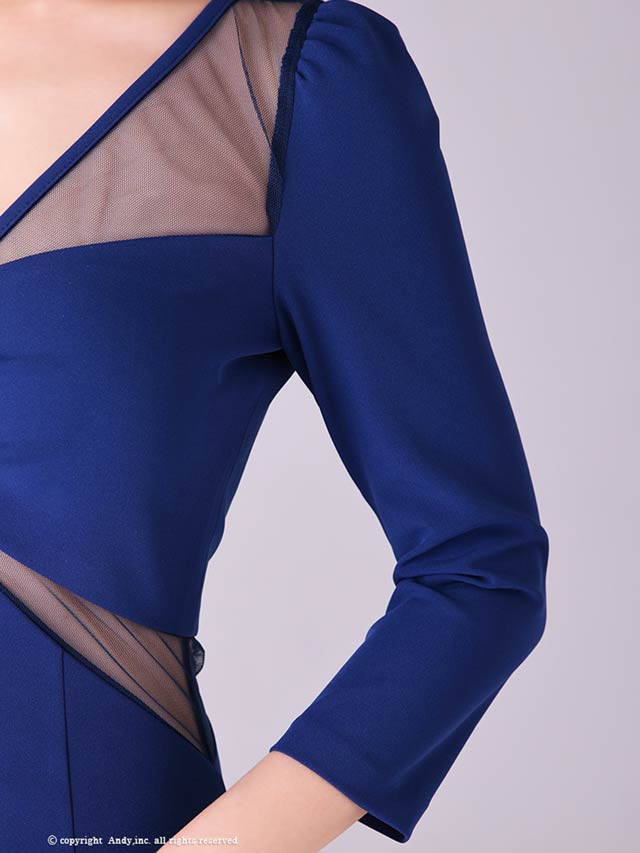 【dazzy特別価格】[Andy]Vネックワンカラーシースルー七分袖タイトミニドレス[AN-OK2700]