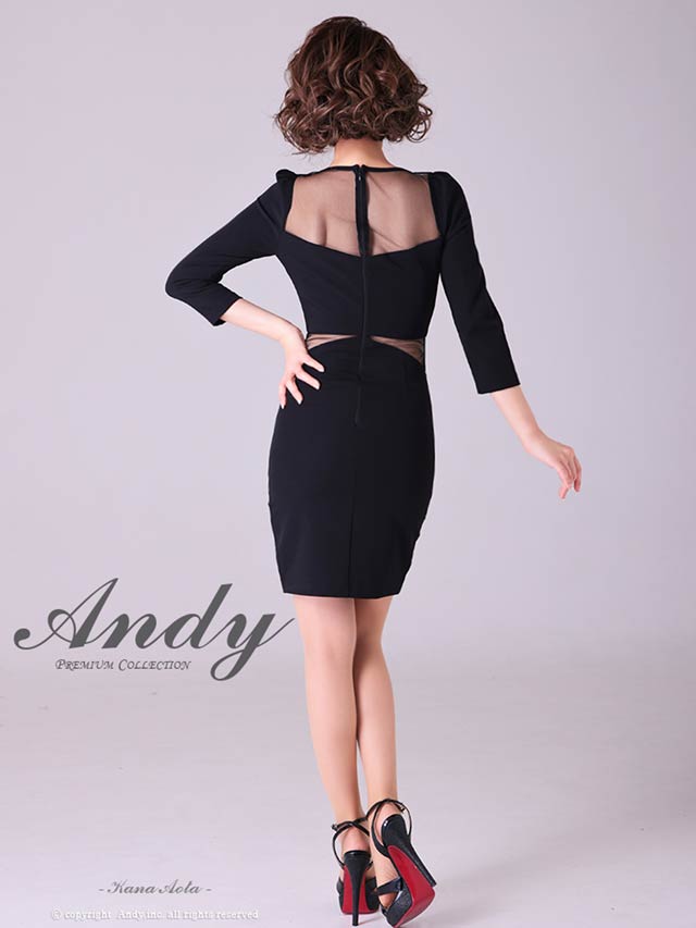【dazzy特別価格】[Andy]Vネックワンカラーシースルー七分袖タイトミニドレス[AN-OK2700]