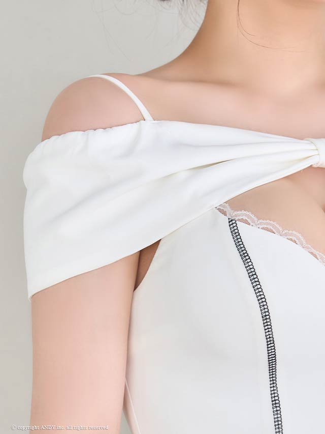 6/17再入荷!【dazzy特別価格】[an]フロントジップオフショルリボンレースアップタイトミニドレス[AOC-3690]