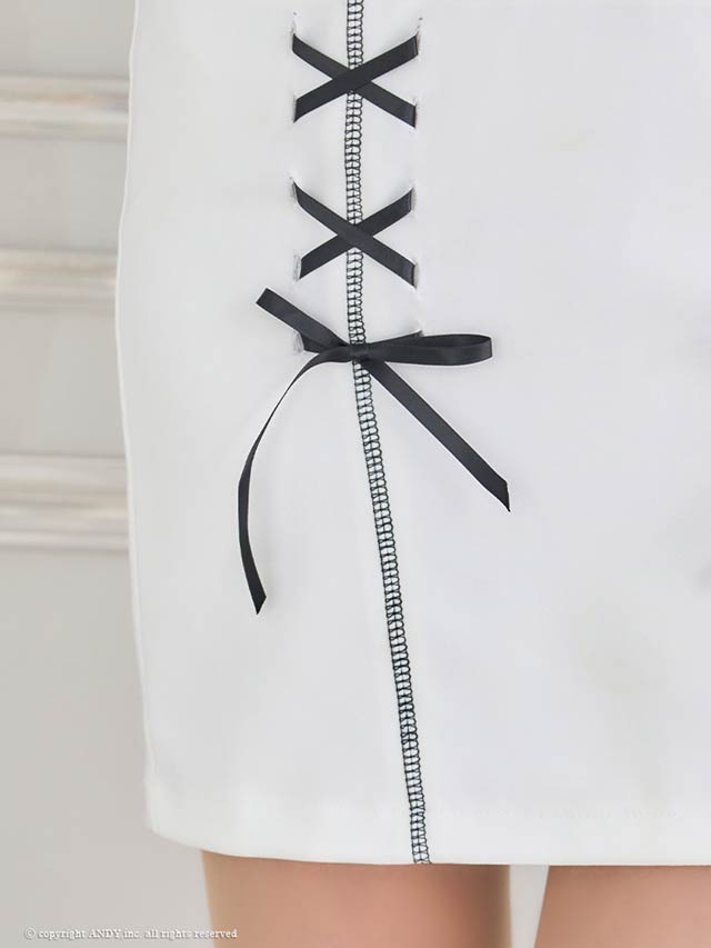 6/17再入荷!【dazzy特別価格】[an]フロントジップオフショルリボンレースアップタイトミニドレス[AOC-3690]