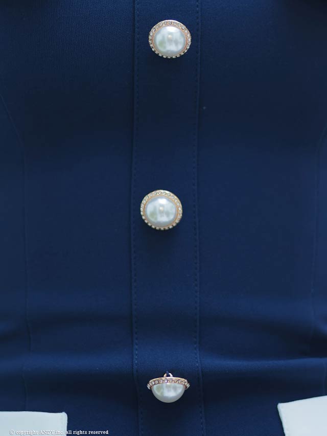 6/16新作!【dazzy特別価格】[an]トリコロールリボンオフショルパールボタンプリーツAラインミニドレス[AOC-3641]