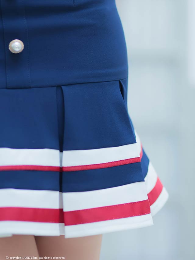 6/16新作!【dazzy特別価格】[an]トリコロールリボンオフショルパールボタンプリーツAラインミニドレス[AOC-3641]