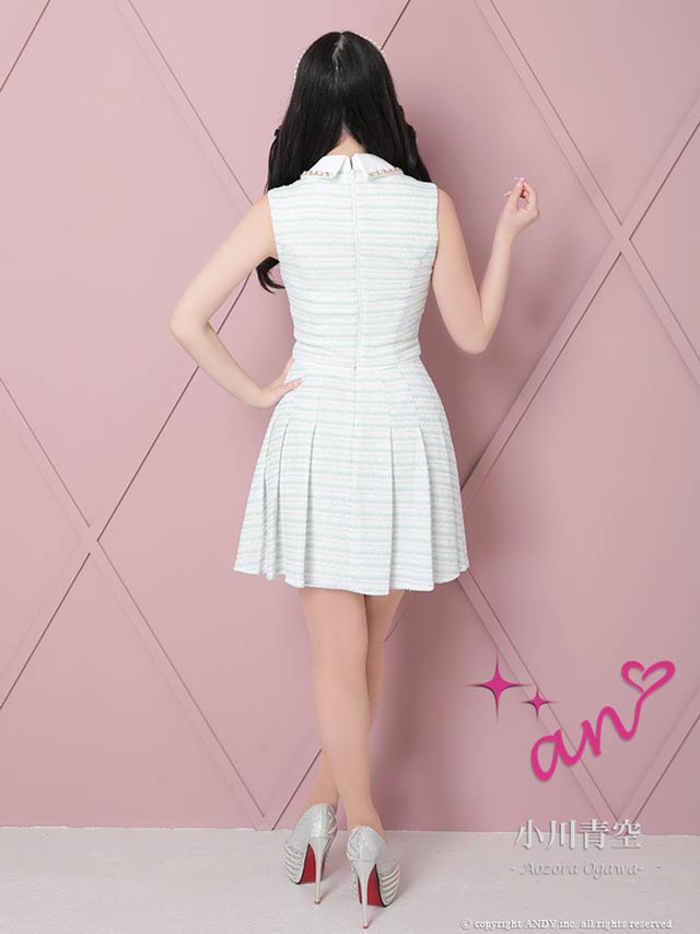 6/30新作!【dazzy特別価格】[an]襟付きボーダーツイードプリーツスカートセットアップ[AOC-3485]