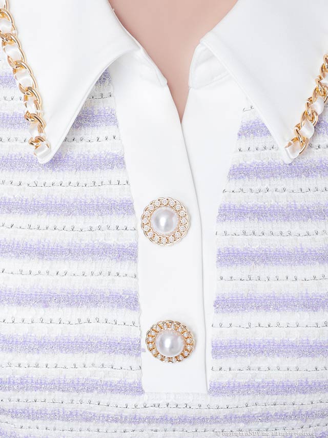 6/30新作!【dazzy特別価格】[an]襟付きボーダーツイードプリーツスカートセットアップ[AOC-3485]