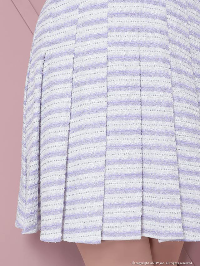 6/30新作!【dazzy特別価格】[an]襟付きボーダーツイードプリーツスカートセットアップ[AOC-3485]