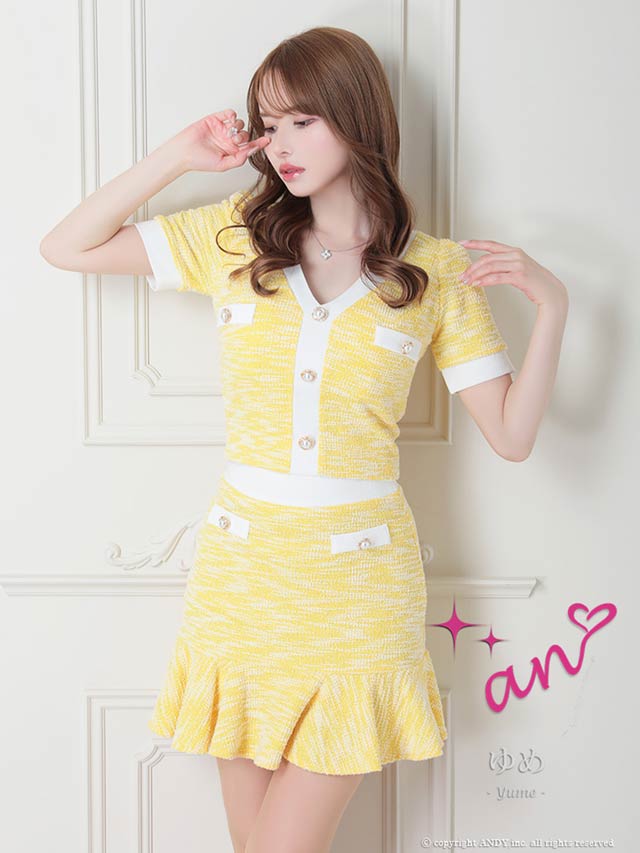 6/30新作!【dazzy特別価格】[an]ホワイトラインツイードマーメイドミニセットアップ[AOC-3503]