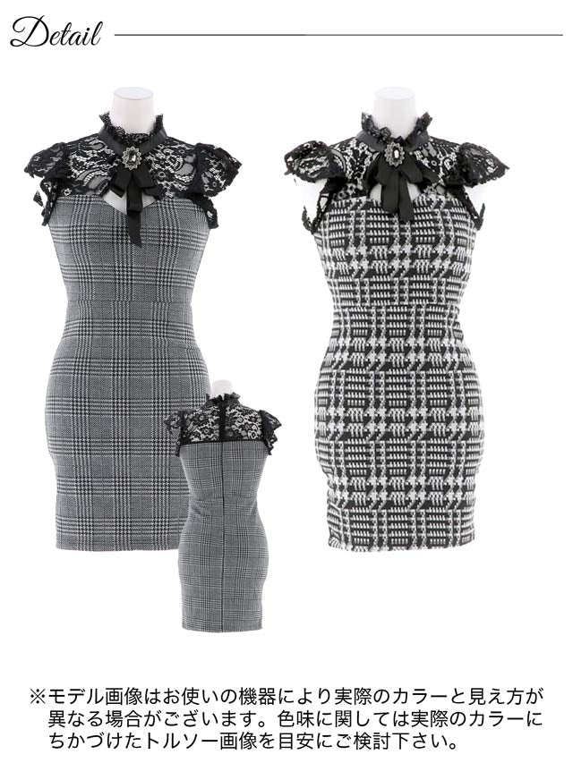 チェック柄シアーハイネックタイトミニドレス[XS〜L/4サイズ展開]