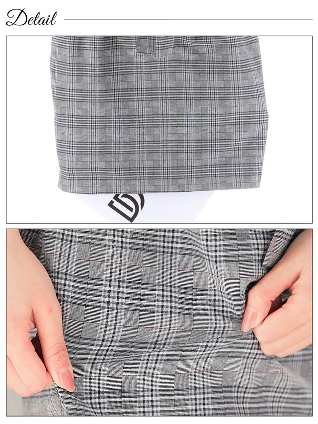 5/20再入荷! グレンチェックウエストリボンペプラムタイトミニドレス[S~LL/4サイズ展開][プチプラドレス]