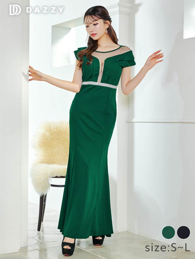 [SMLサイズ]デコルテシアービジューラインマーメイドロングドレス[3サイズ展開][プチプラドレス][伊藤桃々着用]