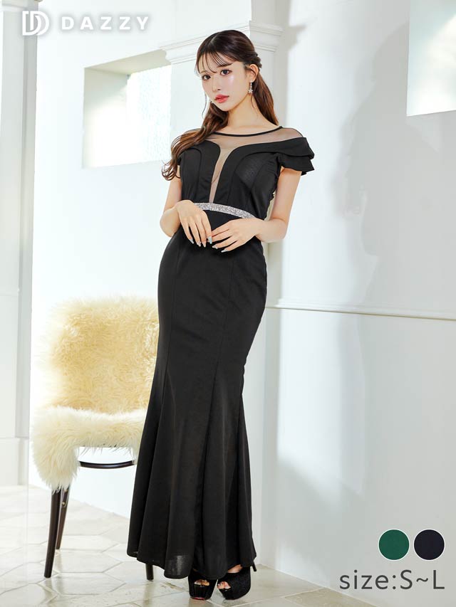 [SMLサイズ]デコルテシアービジューラインマーメイドロングドレス[3サイズ展開][プチプラドレス][伊藤桃々着用]