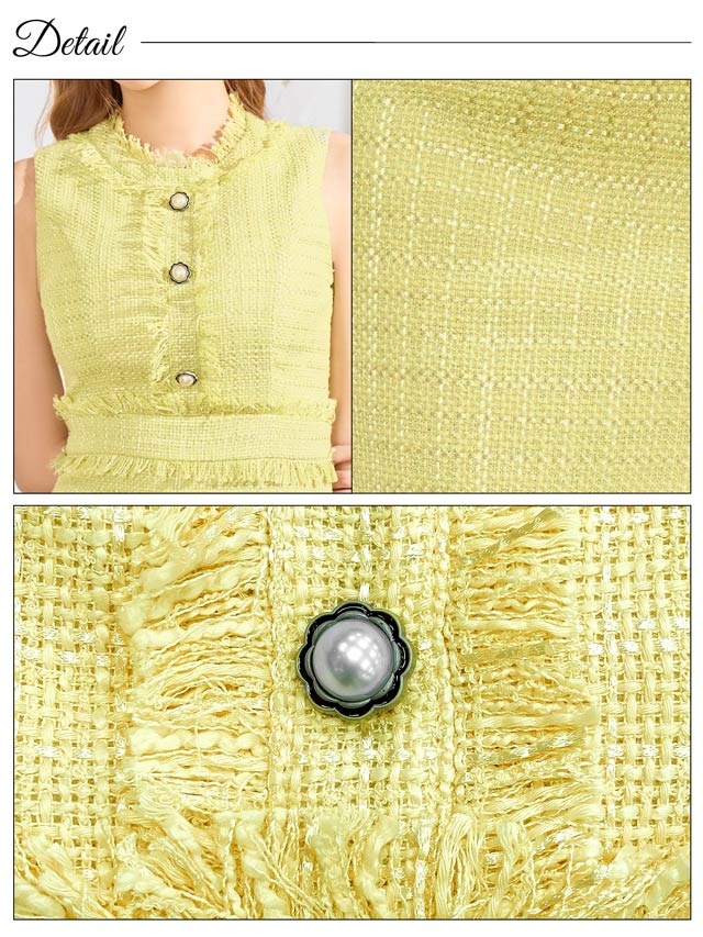 フリンジツイードノースリーブタイトミニドレス[XS~L/4サイズ展開]