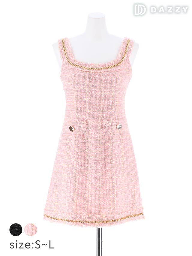 明日花キララ着用[SMLサイズ]ツイードチェーンノースリーブAラインミニドレス[3サイズ展開]