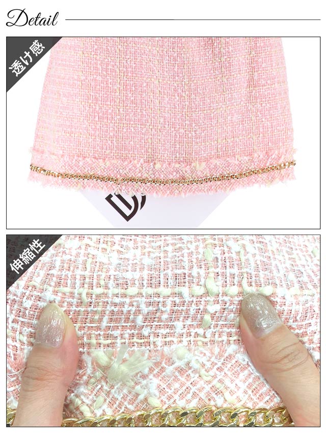 明日花キララ着用[SMLサイズ]ツイードチェーンノースリーブAラインミニドレス[3サイズ展開]