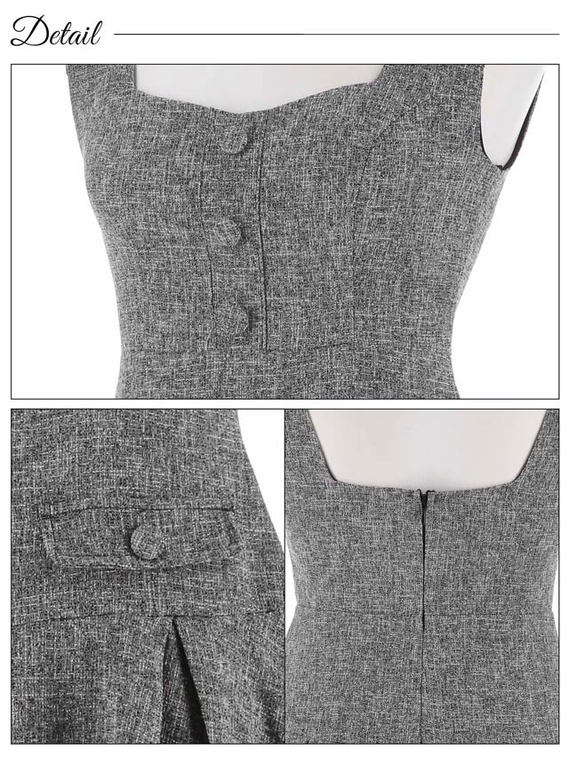 [SMLサイズ]ノースリーブフロントボタンツイードAラインミニドレス[3サイズ展開]